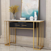 Luxurious Modern Rectangle Console Table with White Marble Top - White & Golden