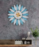 Artistic wall clock styled in a modern living room setting with minimal décor"