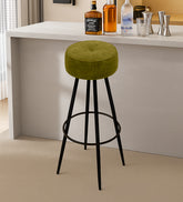 Modern Olive Green Velvet Bar Stool with Sleek Black Legs"