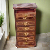 Wooden Twist Crfoza Hand Carved Sheesham Wood Cabinet with 6 Drawers Rustic Storage Organizer for Home Decor