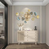 Golden heart-shaped petal frame watch hanging in bedroom wall decor"