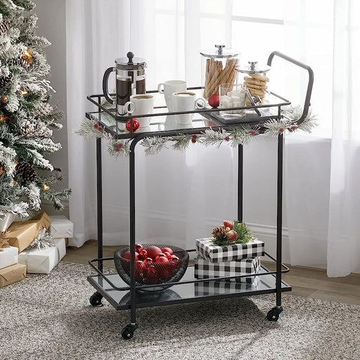 Modern Black Iron Trolley with Glass Top
