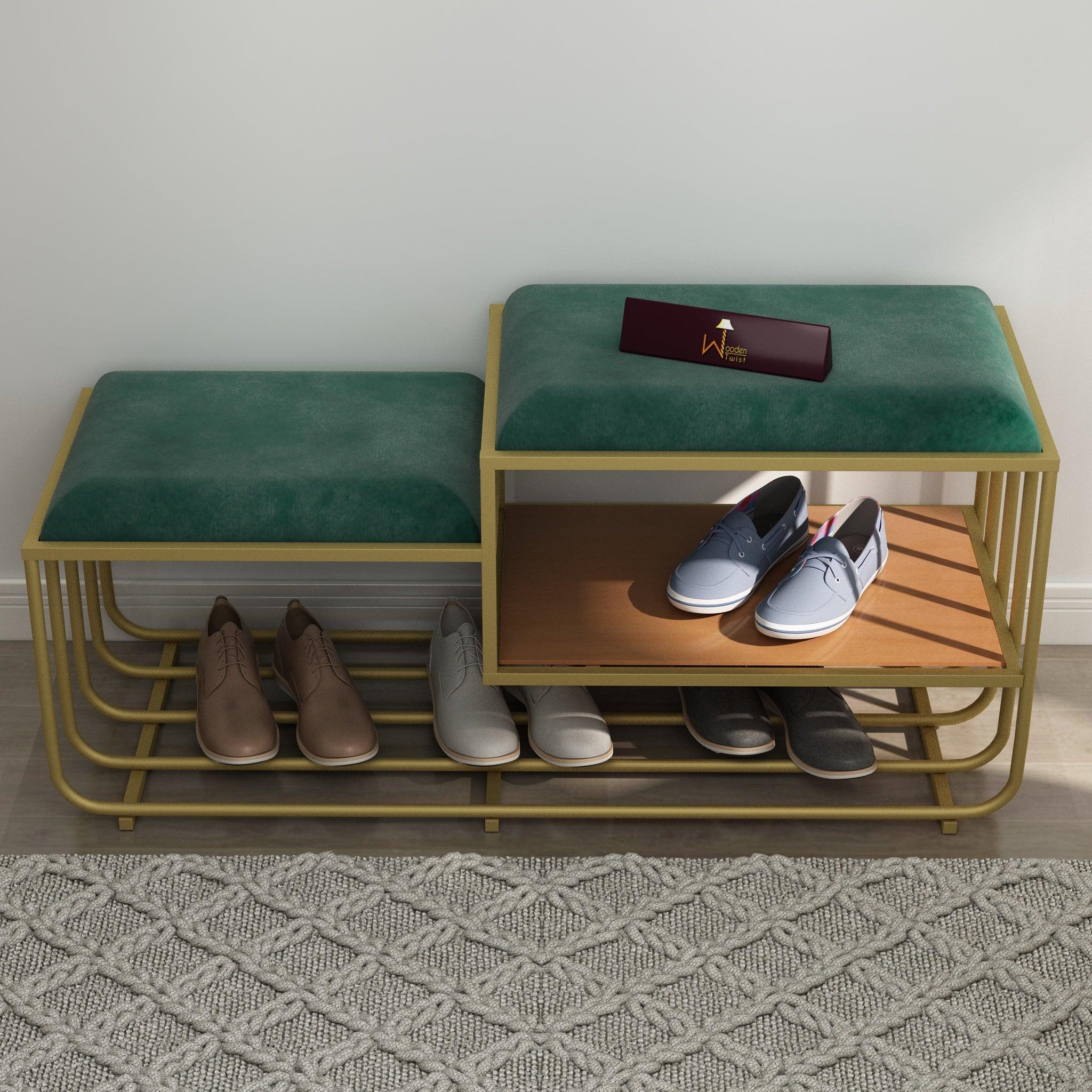 Buy Wooden Twist Cage Style Rectangular Wrought Iron Shelf Shoe