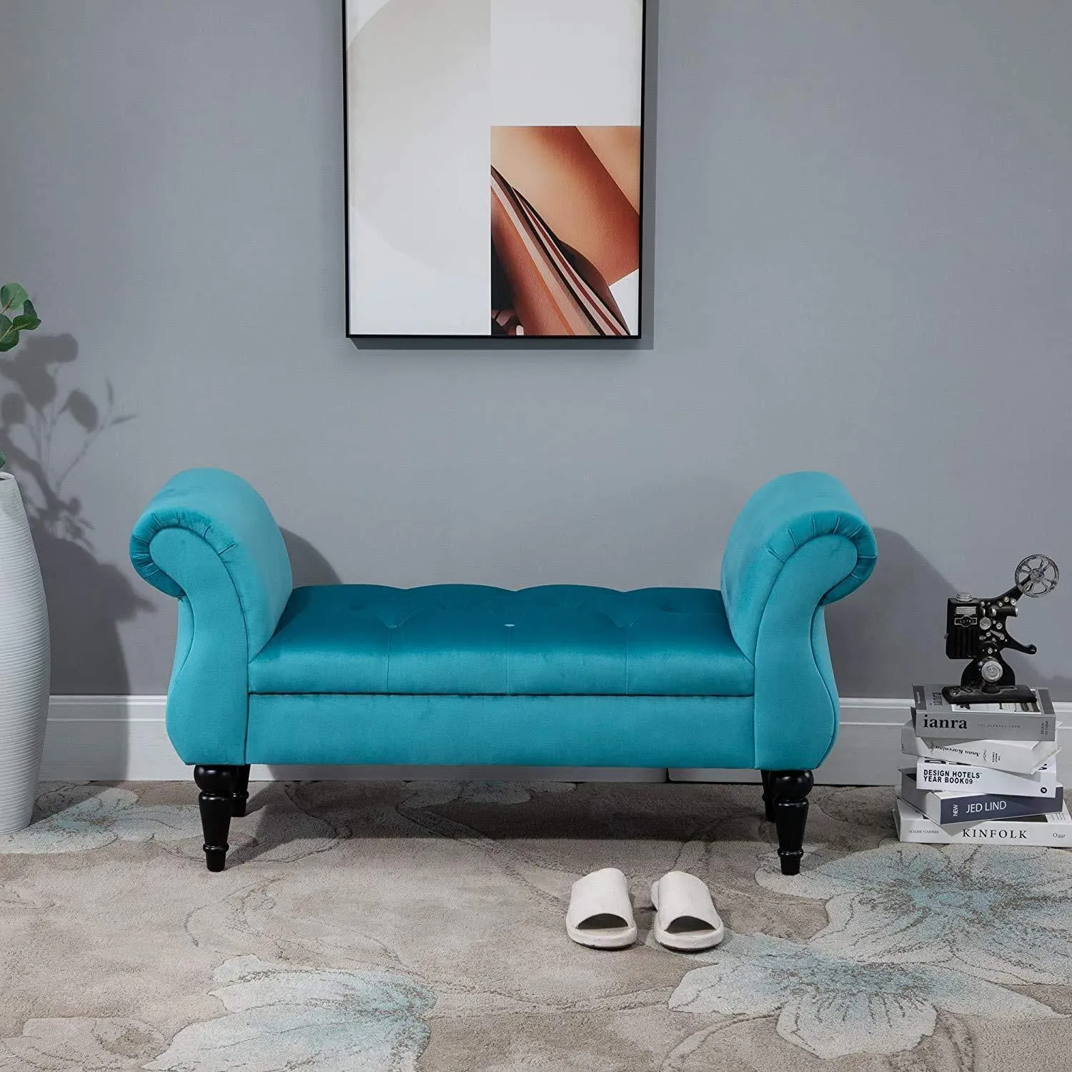 Buy Upholstered Tufted Bench Sofa Couch (Sky Blue) Online at