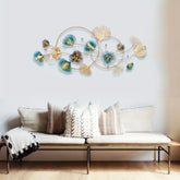 Modern teal and gold floral metal wall art