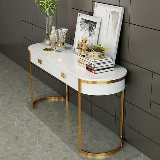 Luxurious Oval Console Table with Clear Glass Top - White