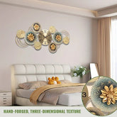 Rose gold Sunshine wall clock hanging above decorative console