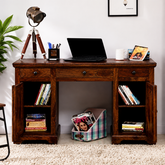 Wooden Desk Study Cabinet (Sheesham Wood) (Teak Shade)