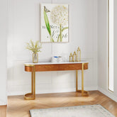 Luxurious White Marble Oval Console Table with Storage