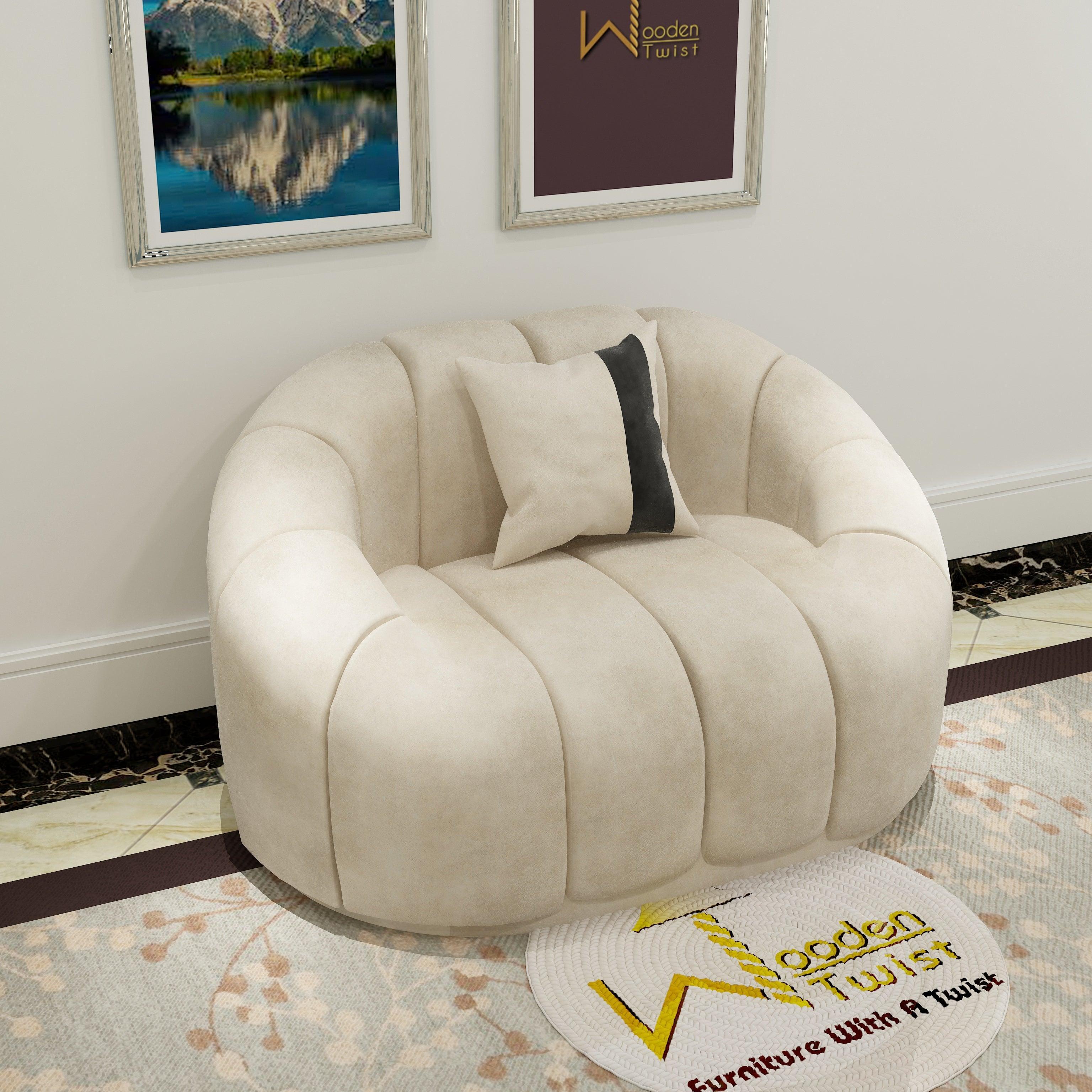 Collin Modern Oval Shape Single Seater Sofa Beige