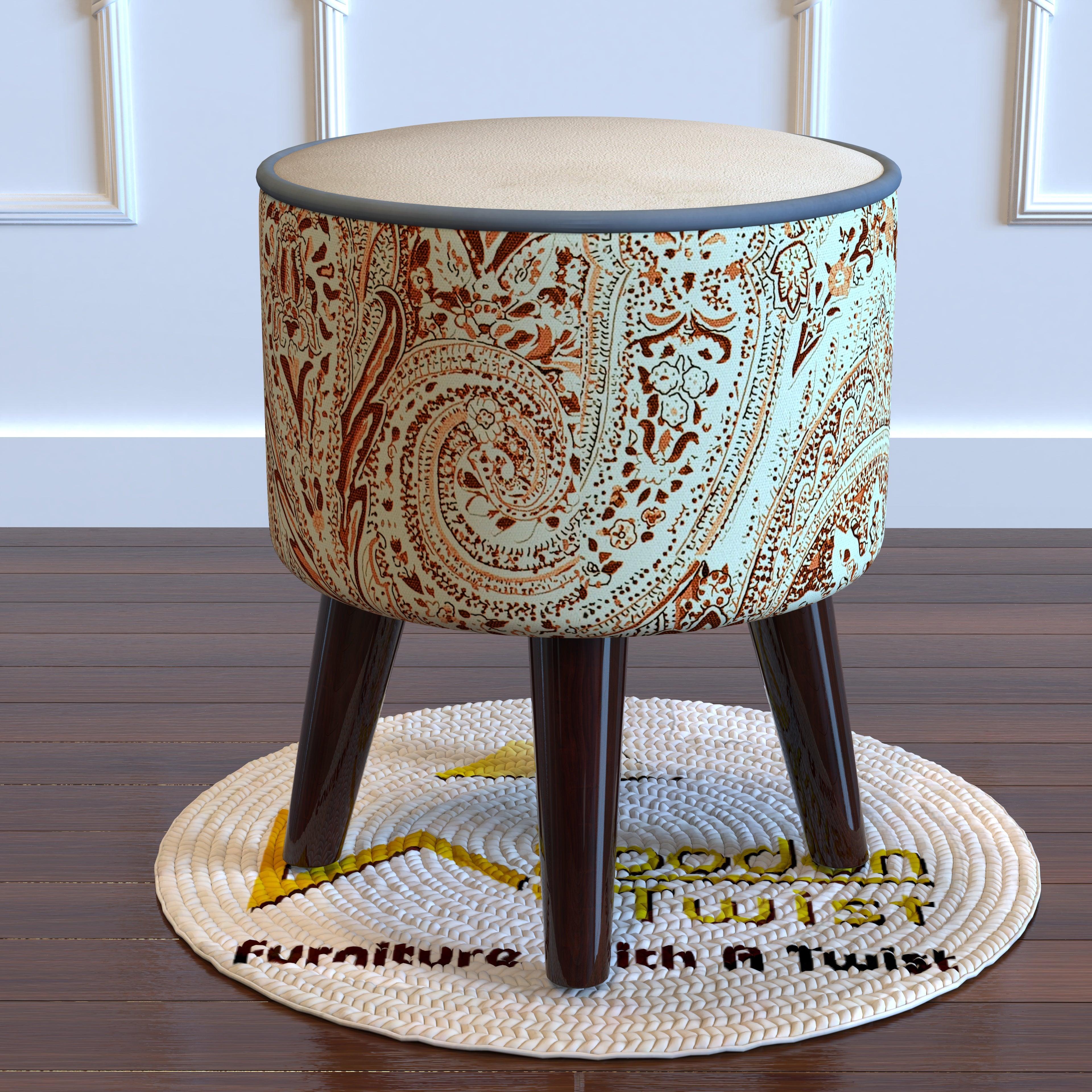 Buy Wooden Twist Rope Puffy Ottoman Stool For Living Room Cream