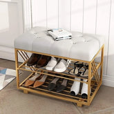 Morden Solid Metal Rectangular Shoe Rack in Golden Finish.