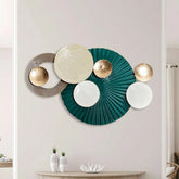 Modern Bloom – Green & White Circular Metal Wall Art