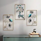 Modern Blue Deer and Ginkgo Leaf Design – Elegant Metal Wall Art