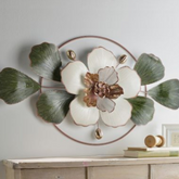“Modern Round Frame White & Green Floral Metal Wall Art