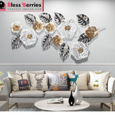 Modern White, Black & Golden Floral Leaf Design Metal Wall Art