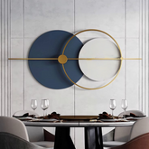 Modern Abstract Circular Golden & Blue Geometric Metal Wall Art