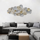 Elegant Grey & Golden Floral Circles Metal Wall Art
