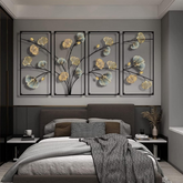 Modern Black Frame with Golden Ginkgo Leaf Metal Wall Art