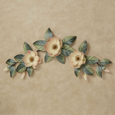 Elegant Beige Floral with Green Leaves Metal Wall Art