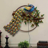 Elegant Blue & Golden Peacock Metal Wall Art