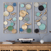 Unique Golden Fish Circular Design with Rectangular Frame Metal Wall Art