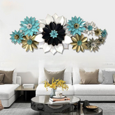 Beautiful Golden, Blue, Black & White Flower Metal Wall Art