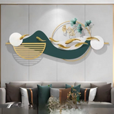 Modern Abstract White & Green Geometric Golden Fish Metal Wall Art