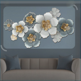 Beautiful Large white, golden & blue floral metal wall art