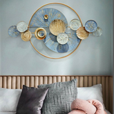 Modern Circular Design Soft Blue & Golden Metal Wall Art