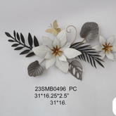 “Modern White & Golden Floral Metal Wall Art with Leaves