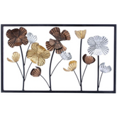 Modern Golden, Brown & Silver Floral With Rectangular Frame Metal Wall Art