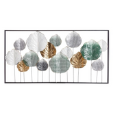 Modern Golden, Green & Silver Leaf Design Metal Wall Art Decor – Rectangular Frame