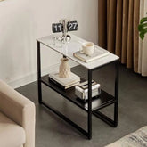 Double Tray Marble Top Round Side Table | Dual Shelf Accent Table with Powder-Coated Metal Base | Modern Utility Table for Living Room & Bedroom