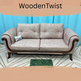 बैकरेस्ट के लिए लकड़ी का आरामदायक डिज़ाइन 3 सीटर सोफा आरामदेह (भूरा)