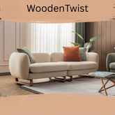 Modern Attractive Stylish 4 Seater Sofa For Lobby In Teak Finish (Beige)