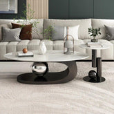Luxurious Black Nickel Centre Table Set of 2 With White Marble Top