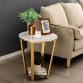 Golden Metal Side Table | 16 Inch Composite Marble Top | Elegant Accent Table for Living Room & Bedroom