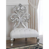 Wooden Twist Baroque Style Buttons Crystal Teak Wood Slipper Chair ( Silver Leaf ) - WoodenTwist