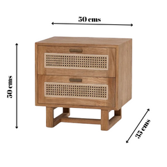 Wooden Twist Arnitra Modern Rattan Spline Bedside Table with 2 Spacious Storage Drawers Rustic Nightstand for Bedroom