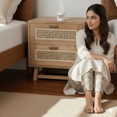 Wooden Twist Arnitra Modern Rattan Spline Bedside Table with 2 Spacious Storage Drawers Rustic Nightstand for Bedroom