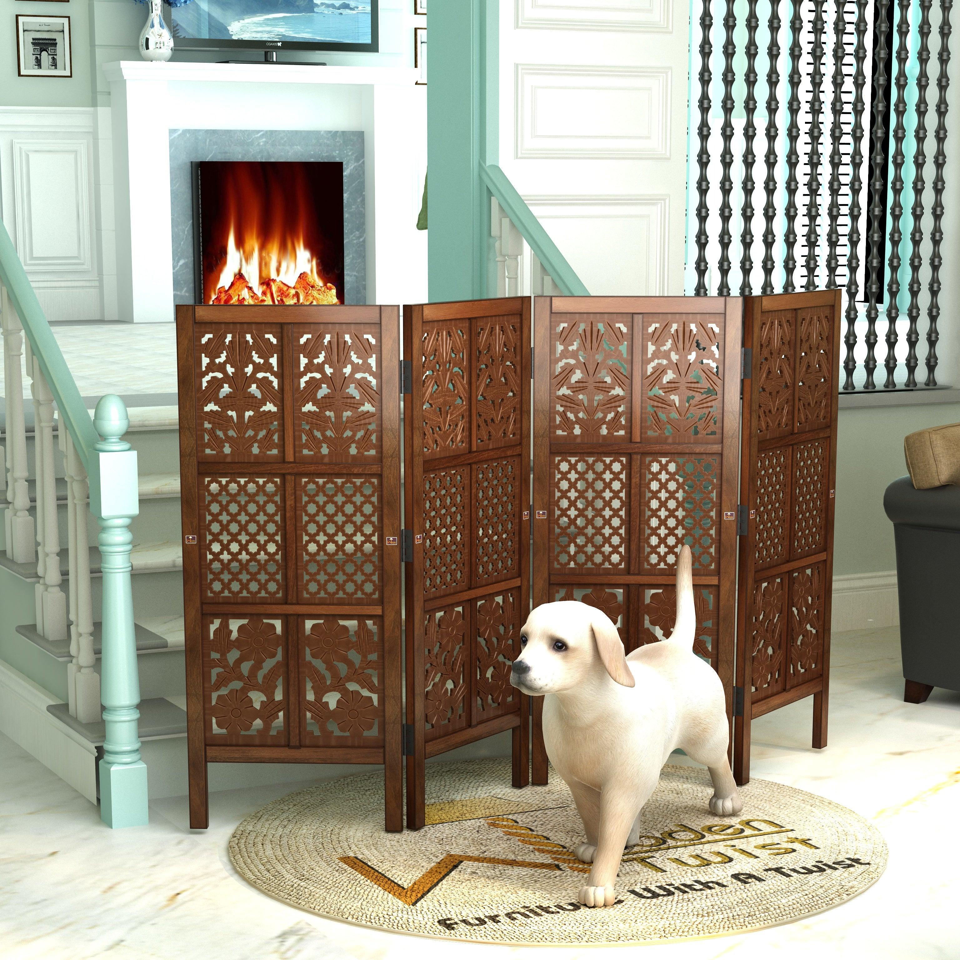 Pet Safety Gate Dogs Room Divider Separator Wooden Partition Brown