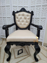 Wooden Arm Chair with Tufted Button In Black - WoodenTwist
