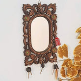 Wooden Antique Oval Shaped Mirror with Key Holder - WoodenTwist