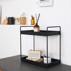 2-Tier Standing Spice Rack For Kitchen/Bathroom Countertop Storage Shelf Organizer (Black) - WoodenTwist