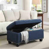 Tufted Rectangle Storage Ottoman Pouffes Footrest Stool with 4 Wooden Legs - WoodenTwist