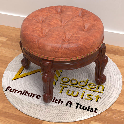 Foot Stool Round Ottoman Mid Century Foot Rest Cushion for Living Room - WoodenTwist