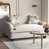 Wooden Recessed Arm Loveseat Sofa 2 Seater, Beige (Walnut Legs) - WoodenTwist