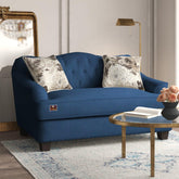 Wooden Recessed Arm Loveseat Sofa 2 Seater Blue (Walnut Legs) - WoodenTwist