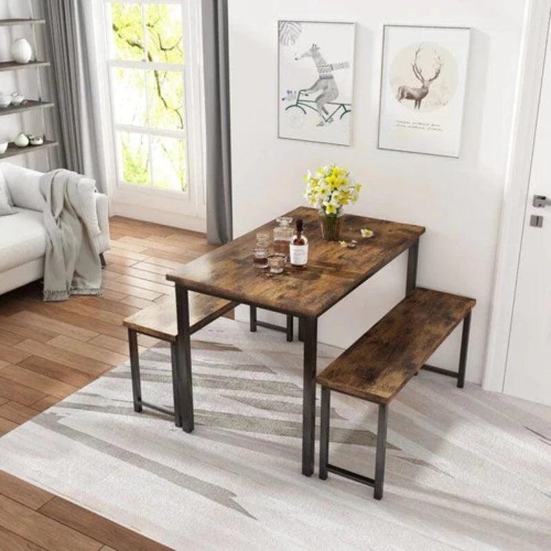 Person Breakfast Nook Dining Table Set with Bench (Metal Legs)